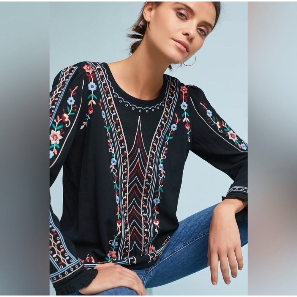One September Wesley Top M Embroidered Boho Artisan Indie Cottagecore Festival